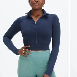 Fabletics Cropped Seamless Zip Up Jacket Washed Navy Blue